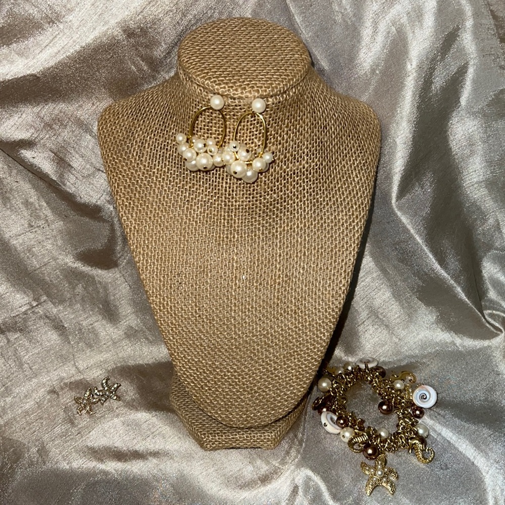 Faux pearl nautical jewelry lot earrings necklace